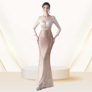 Vestido de noite feminino clássico rabo de peixe elegante para banquetes e reuniões anuais, vestido formal de veludo vermelho temperamento - Product Image 1