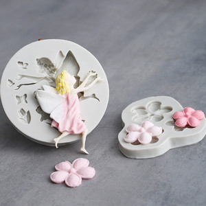 Fondant Chocolate Mold With Angel And Daisy Flowers Silicone <b>Cake</b> <b>Decoration</b> Mold For Birthday Dessert <b>Supplies</b> - Product Image 1