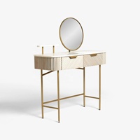 Coiffeuse de style européen sur mesure avec miroir, bois massif, mélamine, design cannelé, tiroir, étagère ouverte, console de maquillage, table à langer