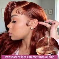 Perruque frontale transparente HD densité 200, personnalisable OEM, cheveux indiens vierges ondulés roux, sans colle, cuticules alignées, Chine