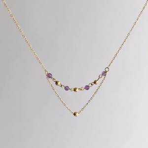 Cuentas de cristal moradas hechas a mano, cadena de clavícula Simple de dos capas, cadena de clavícula bohemia de controversia de vacaciones - Product Image 2