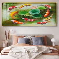 Peinture murale moderne de poisson Koi en porcelaine de cristal de luxe Lucky Koi, art moderne pour le salon, décoration de la maison