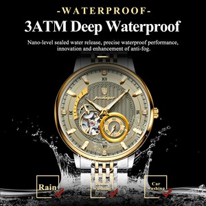 POEDAGAR Montre-bracelet de luxe pour homme, lumineuse, avec tourbillon ajouré, en acier inoxydable, mécanique automatique, Reloj - Product Image 5