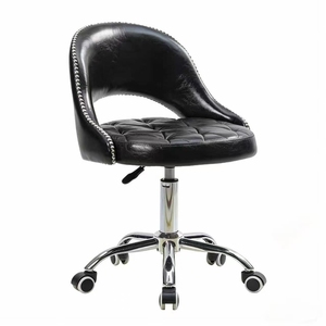 K Black <b>Adjustable</b> Barber Chair Quilted Upholstered Salon <b>Stool</b> Swivel Rolling Back Chair for Beauty Studio - Product Image 1