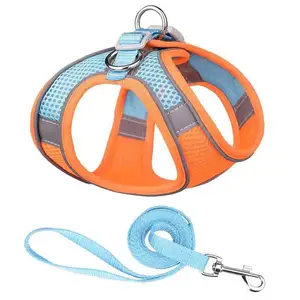 Custom logo reversible pet harnesses leather belt reflective leather breathable soft dog harness chest and back set