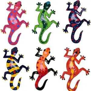 6 set Metal Gecko duvar dekor kertenkele sanat duvar süslemeleri Yard çit bahçe ev açık ve kapalı duvar heykelleri el yapımı