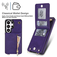 Étui pour Samsung Galaxy S26 avec porte-cartes, en cuir PU, rabat antichoc pour femme, avec dragonne amovible