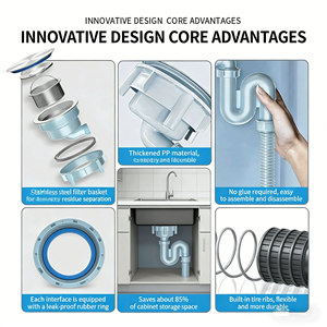 Tuyau de vidange flexible personnalisé pour évier de cuisine, siphon d'évier, accessoires d'évier, vente en gros - Product Image 2