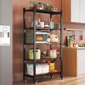 <span class=keywords><strong>3</strong></span> 4 5 Tier Metal Wire Suporte de Prateleira Dobrável Autoportante Cozinha Prateleira para Garagem Cozinha Porão Despensa - Product Image 5