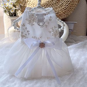 White Tulle Dress <b>For</b> Dogs And <b>Cats</b> Princess Cut Skirt With Bow Decorative Pet <b>Clothes</b> Starlight Wedding Dress Style - Product Image 2