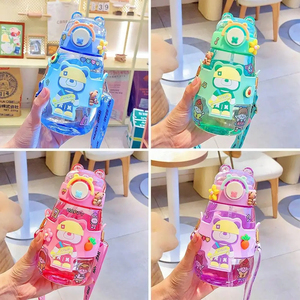 Large 600ml Kids Water <b>Bottles</b> with Straw Cute Cartoon Character Rope for School <b>Travel</b> Student Girls' - Product Image 2