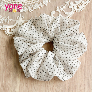 Ikat Rambut Besar Motif Polkadot Gaya Prancis, Tali Rambut Wanita, Karet Rambut Elastis Tinggi untuk Kuncir Kuda - Product Image 5