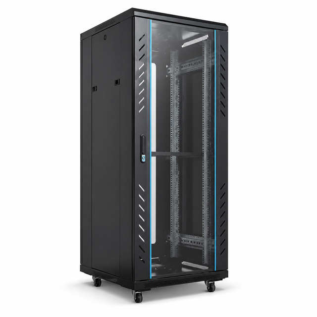Custom 4U-42U 19In SPCC Black Server Rack 5-layer Anti- Coating Tempered Glass Door OEM/ODM Lock Vents Data Center Network