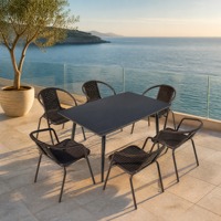 Ensemble de salle à manger d'extérieur en pierre frittée avec structure en fer pour terrasses d'hôtels, repas du petit-déjeuner et dîners en plein air