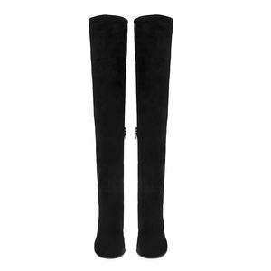 Botte noire décontractée pour femme, grande taille, bout rond, <span class=keywords><strong>talon</strong></span> <span class=keywords><strong>carré</strong></span> épais, automne-hiver, cuissardes - Product Image 3