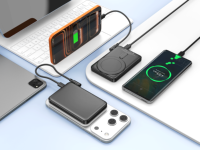 Power Bank Magnetik Ultra Tipis 5000mAh Dengan Kabel Lanyard Lepas Pasang Pengisian Cepat 1 USB-A 2 Type-C Baterai Eksternal MOQ Rendah