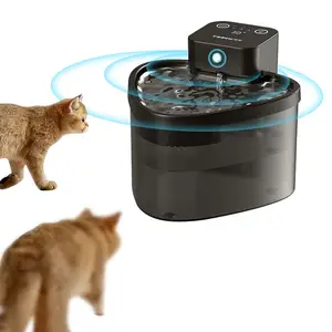 Fuente de agua inalámbrica para gatos de 2L, bebedero de agua automático para mascotas con batería y sensor de movimiento, dispensador de agua para perros
