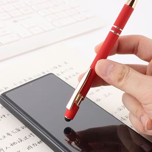 Kustom 2-in-1 kapasitif untuk pena Stylus Promosi emas mawar layar aluminium Logo bola ukir pena 1.0mm lebar menulis - Product Image 5
