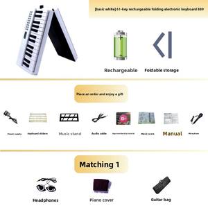 Teclado Electrónico Profesional Plegable <span class=keywords><strong>de</strong></span> 61 Teclas <span class=keywords><strong>de</strong></span> Plástico, 200 Ritmos y Tonos, USB Tipo C, Batería Recargable, Conector para Auriculares <span class=keywords><strong>de</strong></span> 3.5 mm - Product Image 4