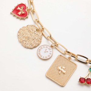EDGE Collier Vintage Charmant Multi-Pendentifs, Chaîne Cœur Fleur Cerise Pièce de Monnaie, Collier Statement Y2K, Bijoux Tendance Femme - Product Image 6