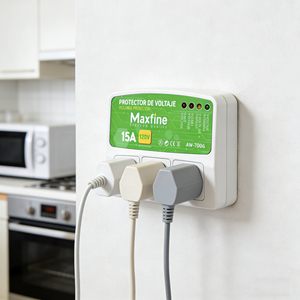 Protector de Voltaje de 3 Tomas, 120V 15A, 50/60Hz, 175J, Retardo de 3 Minutos, 90-150V, para Refrigerador, <span class=keywords><strong>TV</strong></span>, Aire Acondicionado, América Latina - Product Image 1
