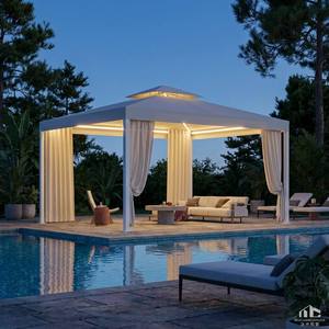 Best Value Aluminum Gazebo <b>Large</b> Outdoor Leisure <b>Tent</b> Waterproof Double Roof Pavilion With Curtains and LED for Backyard Upgrade - Product Image 5
