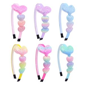 新しい甘い韓国のロマンチックなハートヘアバンド子供の女の子のためのおしゃれなキラキラ派手なヘアバンドレインボーヘアバンドパーティーアクセサリー - Product Image 1