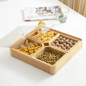 Wholesale Wooden Bamboo Nut And Candy Serving Tray With Acrylic Lid