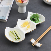 Assiette en porcelaine à 3 compartiments, 11-15 pouces, trois bols connectés, plat à sauce irrégulier, 3 bols à condiments avec bord doré