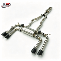 Système d'échappement Catback à soupapes KM SS304 pour Jaguar F-Type 5.0T V8 2015 avec tuyau intermédiaire résonné, commande par vide et embouts en fibre de carbone