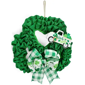 St. Patrick's Day Shamrock Wreath Green Artificial Leaves Flowers Wreath For Party Holiday Festival Decoration