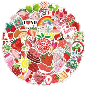 50pcs/bag VSCO Cute Fruit strawberry dessert Pink girl heart Removable Waterproof PVC Stickers for skateboard Decoration