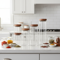 Meilleures ventes : Ensemble de pots à épices en verre au design moderne avec couvercle en bois d'acacia, ensemble de pots de rangement portables pour assaisonnements, pour la cuisine