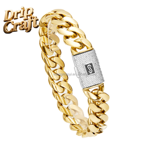 Collana a Catena Cubana Geometrica DC Drip 14G-T in Acciaio Inossidabile Placcato <span class=keywords><strong>Oro</strong></span> 14K con Ossido di Zirconio Stile Hip-hop - Product Image 3