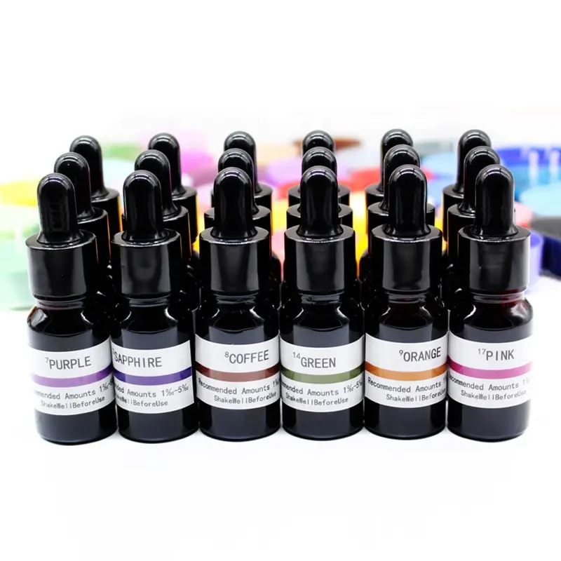 Hot sales Highly Concentrate 18 Colors 10ml/ bottle Bright colors Resin Dye for Soap Candle Dye Color Pigment