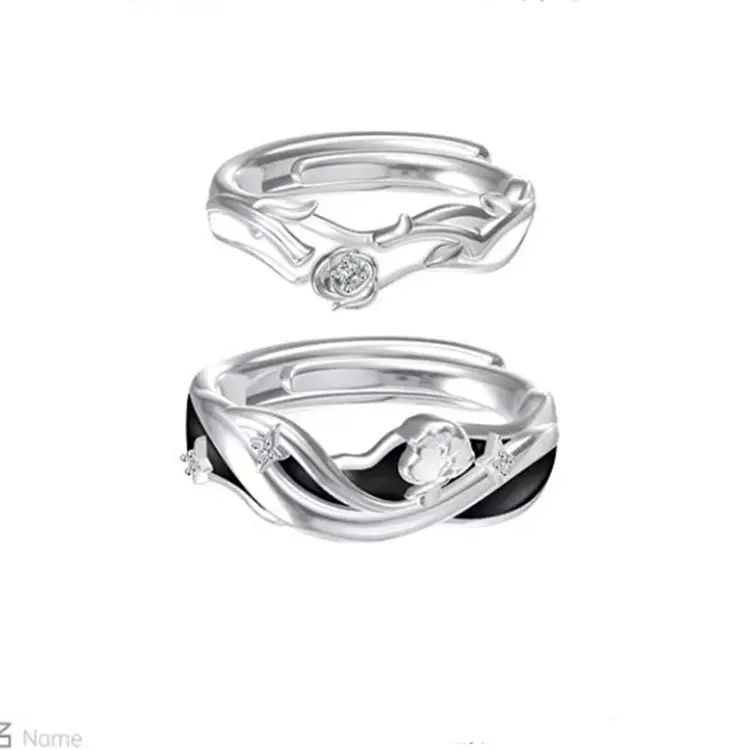Romantico argento placcato zircone il piccolo principe e la rosa coppia anelli per donna uomo anello di fidanzamento di nozze gioielli
