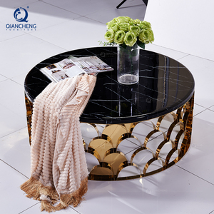 Table basse ronde de salon contemporain italien meubles d'hôtel de luxe table basse en acier inoxydable en métal de verre noir - Product Image 4