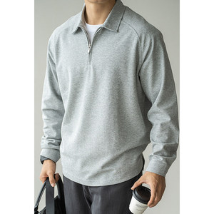 Pull à col zippé pour homme, couleur unie, en coton tricoté, manches longues, décontracté, coupe classique, col rabattu, automne - Product Image 1