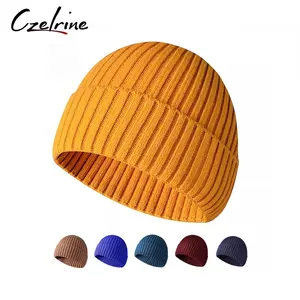 Topi beanie rajut tengkorak polos, topi beanie ski luar ruangan musim dingin, topi hangat memakai gaya olahraga