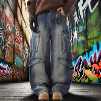 Pantalon cargo en jean décontracté vintage pour homme Theshow High Street, coupe large, style hip-hop, délavé, toutes saisons (hiver, été, automne, printemps) – OEM/ODM