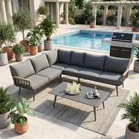 Ensemble de canapé d'angle extérieur en aluminium en forme de L avec table basse, mobilier de salon moderne pour patio, jardin, cour, terrasse, hôtel, parc