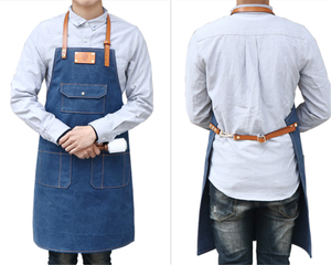 Delantal de algodón con pechera de tela vaquera, delantal de piel profesional de Chef <span class=keywords><strong>Barista</strong></span>'s Workshop BBQ negro - Product Image 6