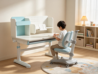 Bureau d'écriture pour enfants réglable en hauteur avec manivelle, avec rangement compartimenté, étagère perforée et dossier inclinable multi-angles