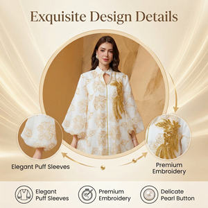 Vestido islámico color crema con mangas abullonadas, frente con cuentas y lazo en la cintura - Product Image 3