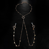 Chaînes de tétons avec pendentifs cœur et paillettes brillantes, style collier ras-du-cou, sexy, sans perçage, fausses bagues de téton, bijoux de corps pour femmes