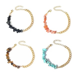 Bracelets en pierre naturelle concassée en gros avec chaînes plaquées or, personnalisables, les petites entreprises peuvent commander en gros - Product Image 1