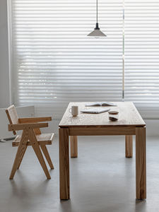Mesa de Comedor y Mesa de Trabajo de Estilo Japonés, Minimalista, de Madera de Fresno con Mosaico de Troncos - Product Image 4
