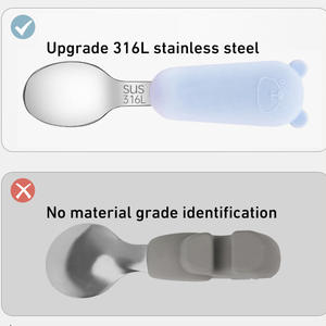 도매 맞춤형 아기 수유 세트, 유아용 실리콘 곰 손잡이가 있는 316L 스테인리스 스틸 포크 스푼 - Product Image 5