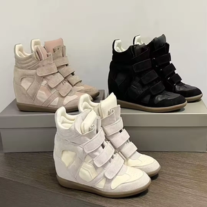 Zapatos deportivos de alta calidad para mujer, con plataforma y tacón de cuña, botas de nieve de cuero genuino, zapatos casuales de algodón de caña alta. - Product Image 1