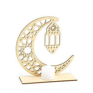 Laser engraving hollow Moon wooden ornaments Popular diy holiday decoration wooden crafts stars and moon ornaments